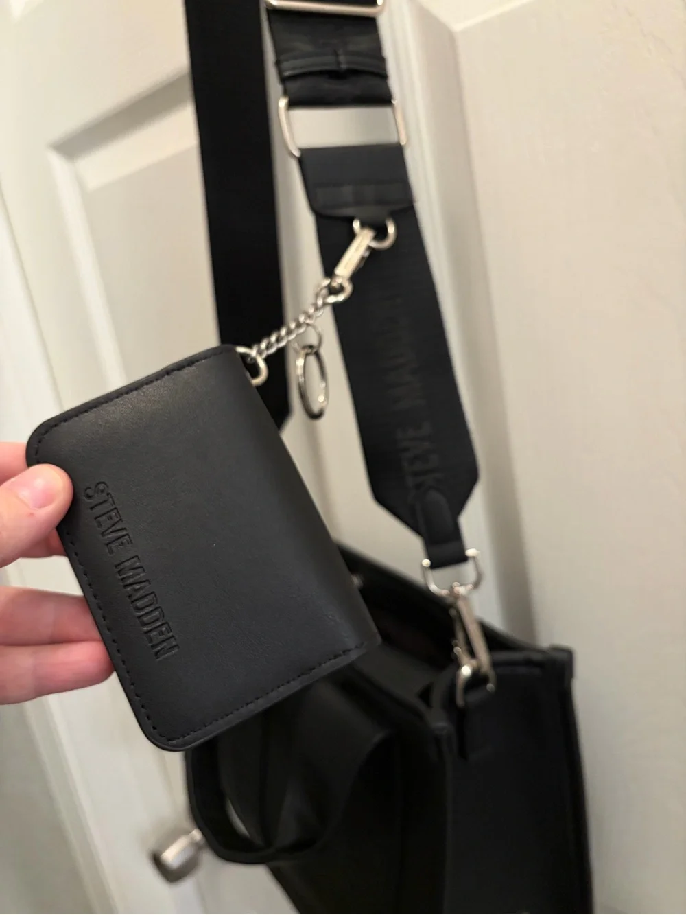 Steve Madden Black Logo Tote Crossbody Bag w/ Card Holder